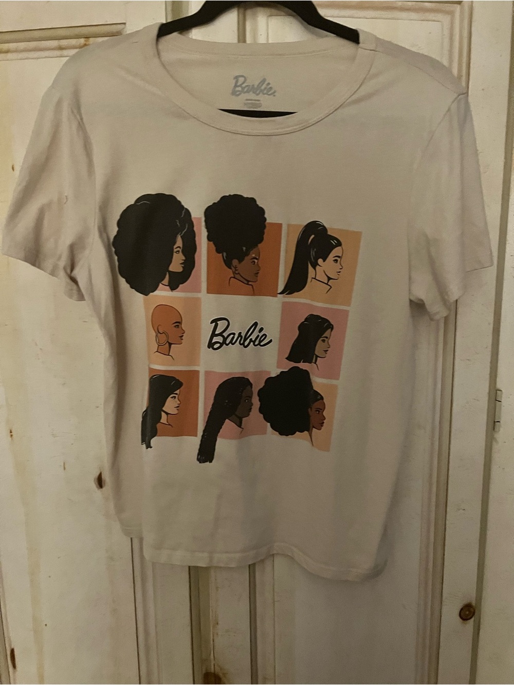 Barbie Cream Short-Sleeve Tee with Multicultural Face Grid